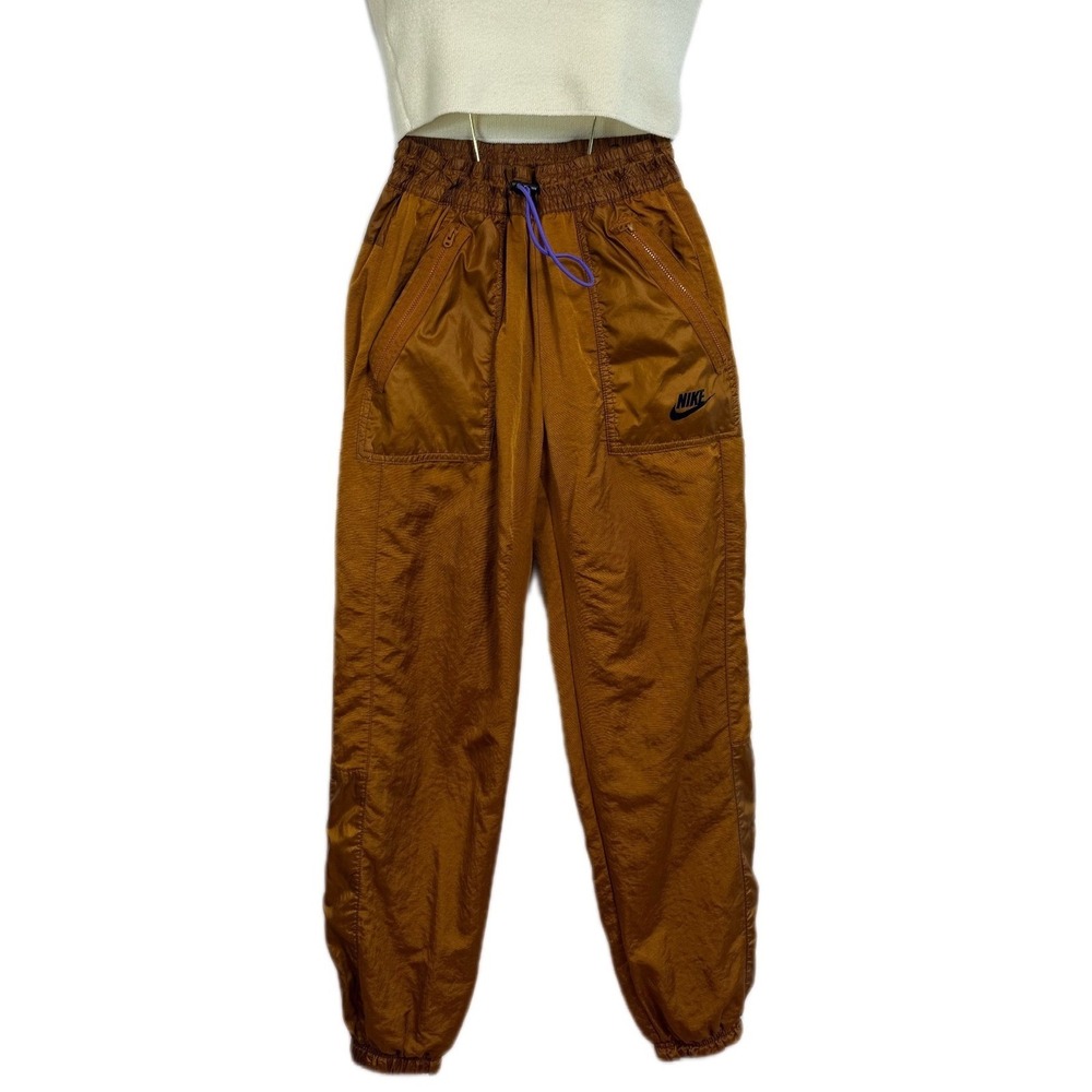 Nike Gold Shiny Nylon Jogger Pants Purple Drawstring Athletic Track Bottoms
